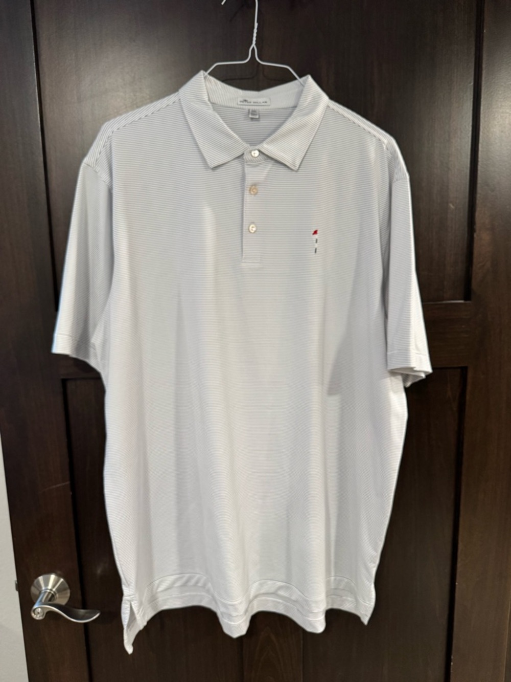 Peter Millar White Micro-Striped Polo with Subtle Red Accent